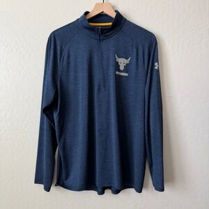 Under Armour Heatgear Project Rock Mens Loose Quarter Zip Pullover Large Navy